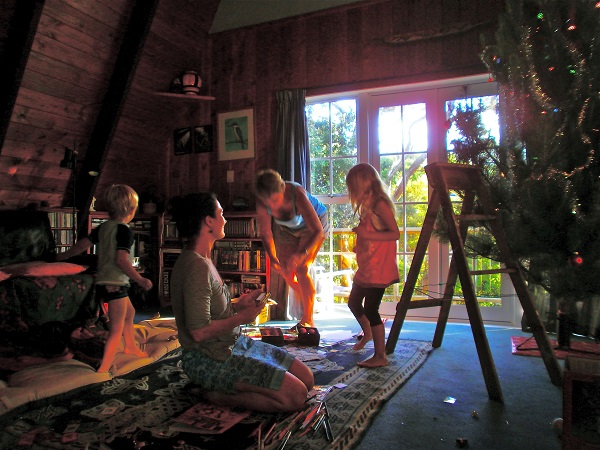 The Ogden family in their alternative “off-grid” lifestyle on Great Barrier Island, a remote and beautiful island off the coast of northern NZ. (Image from Jenni Ogden's blog)
